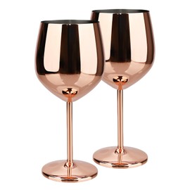 TJ Wine Glasses Stainless Steel Set of 2, Unbreakable Wine Glass 17oz, Wine Accessories Cool Wine Glass, Wine Goblets for Outdoor, Travel, House Warming, Valentines, Anniversary, Rose