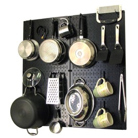 Wall Control Kitchen Pegboard Organizer Pots and Pans Pegboard Pack Storage and Organization Kit with Black Pegboard and Black Accessories