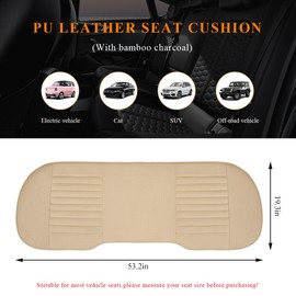 BWBWND Leather Car Seat Cover, Breathable Rear Seat Bottom Cushion Pad Filling Bamboo Charcoal, Comfortable Anti-Slip Vehicle Long Bench Cover with Storage Pockets, Car Accessories (Beige)