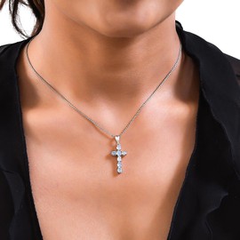 TJC Multiple Colours Opal Cross Necklace in Platinum Plated 925 Sterling Silver Size 20 Inches with Lobster Clasp for Girlfriend Wife Mother October Birthstone Metal Wt. 3.62 Grams