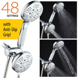 Hotel Spa Notilus Surround-Shower(TM) High-Pressure 48-setting Luxury 3-way Shower Head/Handheld Combo - Anti-Slip Grip, Anti-Clog Jets, Heavy-Duty Stainless Steel Hose, All-Chrome Finish