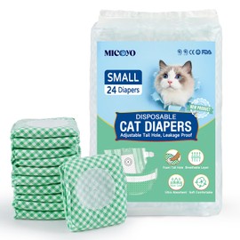 MICOOYO Dog Nappies for Female Dogs, Super Absorbent Cat Nappies with Adjustable Foam Holes, Disposable Cat Nappy Pants for Female Dogs in Heat (S, Pack of 24)