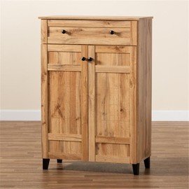 Baxton Studio Glidden Modern and Contemporary Oak Brown Finished Wood 1-Drawer Shoe Storage Cabinet