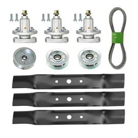 q&p 48" Deck Rebuild Kit fit for John Deere L120, L130 Includes (3) Spindle GY20050 (1) Idler Pulley GY20110 (2) Idler Pulley (1) V-Belt GX21833 (3) Blade GX20250
