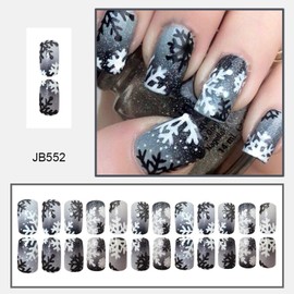 Christmas Press on Nails Medium Square Fake Nails With White Black Snowflake Designs Xmas Black White Gradient False Nails Full Cover Stick on Nails Acrylic Winter Artificial Nails for Women 24 Pcs