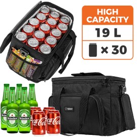 OPUX Soft Cooler Bag, Insulated Collapsible Lunch Cooler Tote for Men Work Camping Beach Travel, Portable Soft Sided Leakproof Waterproof Large Lunch Bag Box with Shoulder Strap 30 Cans, Black