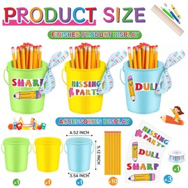 3 Set Pencil Buckets for Classroom Include 3 Colorful Metal Pencil Holders with 10 Pencils and 1 Ribbon for Teacher Classroom Supplies