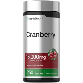 Horbäach Pastillas de arándano + vitamina C | 15.000 mg | 250 cápsulas | Suplemento sin OMG ni gluten a base de extracto concentrado