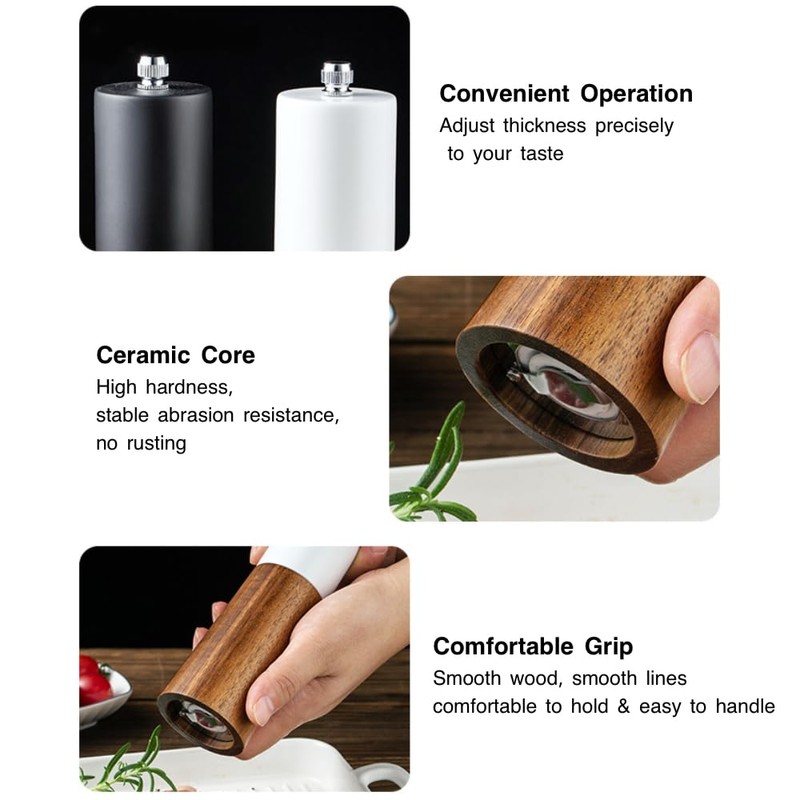 GCFTIFF Wooden Salt and Pepper Grinder Set,Crafted of Solid Acacia