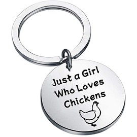 BEKECH Chickens Keychain Chickens Lover Gift Just A Girl Who Loves Chickens Funny Keychain Farm Gift for Chicken Fan Lovers Chicken Gifts (silver)