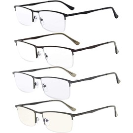 Eyekepper Paquete de 4 anteojos de lectura de media llanta con bisagras de resorte de calidad que incluyen lectores de computadora, MIX, +4.00