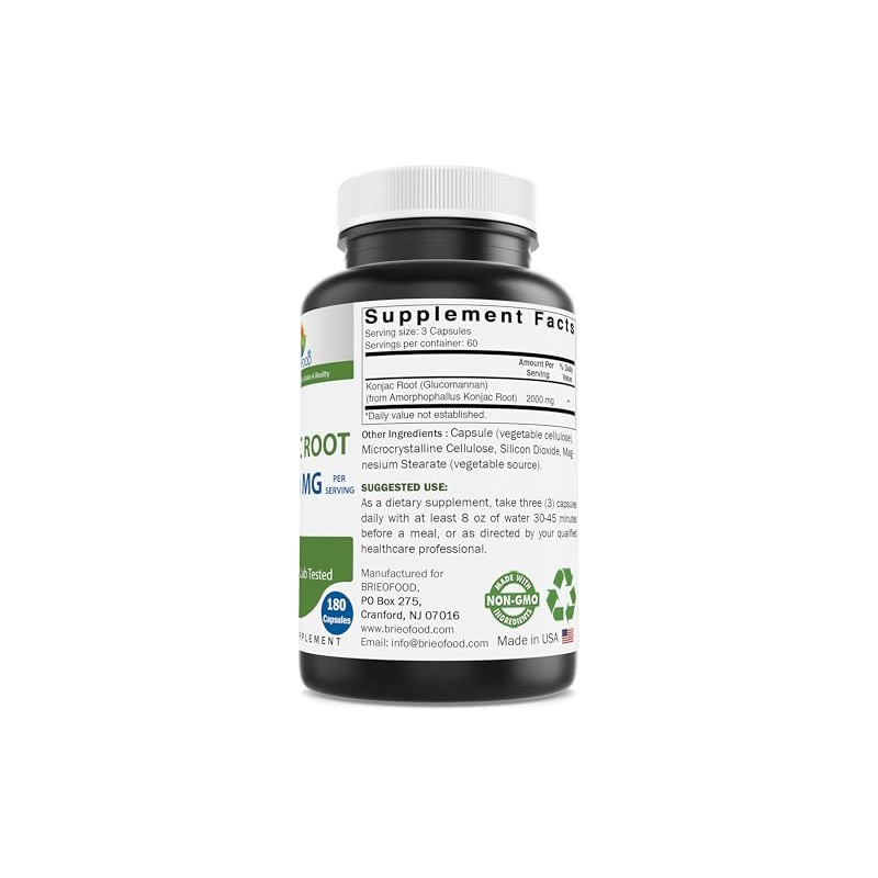 Brieofood Konjac Root Glucomannan 2000 mg per Serving - 180