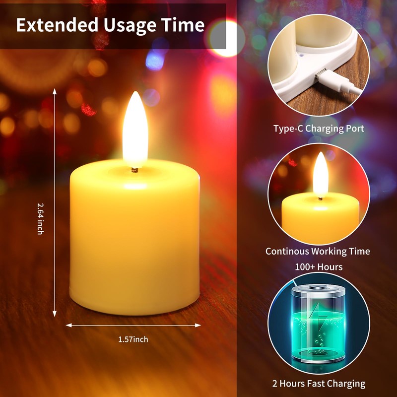 YBU Rechargeable Flameless Flickering Tea Light Candles with Remote &