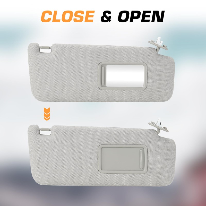 Left Driver Right Passenger Side Grey Sun Visor with Vanity