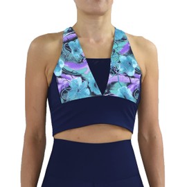 Private Island Women UPF 50+ Swim Crop Tank Bra Short Top Sports Bras Swimsuit Rash Guard (M, NwJV-RCRST)