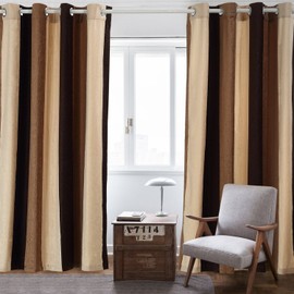 VIAGL Bedroom Curtains Absolute Heat Insulation Chenille Vertical Striped Color Window Curtains Living Room Buttonhole Curtains Single Panel (W52xL63, Brown)