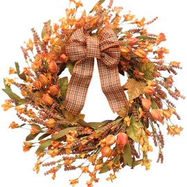 CIR OASES 18-inch Fall wreaths Handmade Fall wreaths Berry leaf wreaths Orange wreaths Fall Harvest wreaths Thanksgiving Harvest Holiday wreaths Decorate holiday celebration wreaths