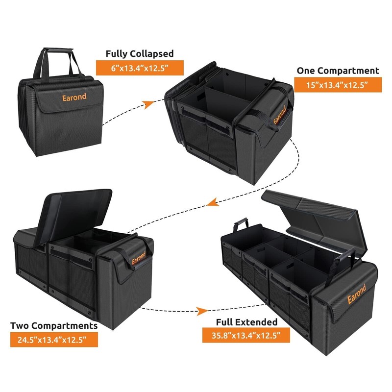 EAROND Car Trunk Organizer with Portable Leakproof Cooler Bag,Foldable Cover,Adjusta.