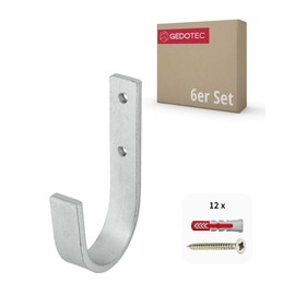 Gedotec Wall Bracket – Universal Hooks Galvanised Steel | Pack of 6 Ladder Hooks Curved 55 x 110 mm | Device Hook Including Mounting Material | All-Purpose Hooks Made of Metal | Wall Hooks for
