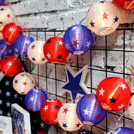 Honoson 10 Feet 30 LED American Flag Lantern Lights, Independence Day Lantern, 4th of July Patriotic Star Decoration, Lantern Battery Powered, Presidential Day Decoration (Star Style)