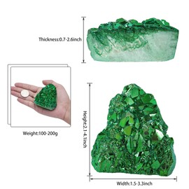 Sportmusies Titanium Coated Rock Crystal Cluster Specimen Home Office Decoration, Irregular-Shaped Quartz Cluster Stone for Reiki Healing Meditation, Green
