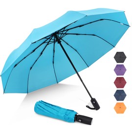 ZOMAKE Travel Umbrella Compact - 10 Ribs Portable Collapsible Umbrellas for Rain Windproof - Paraguas Automatic Small Folding Umbrella Lightweight Packable Umbrella for Women Men(Light Blue)