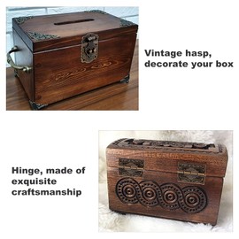 dophee 1Pc Decorative Embossing Box Hasp Latch Lock and 2Pcs Small Hinges with Mounting Screws for Jewelry Box Small Wooden Case Toy Box Chest Doll House Hardware Set