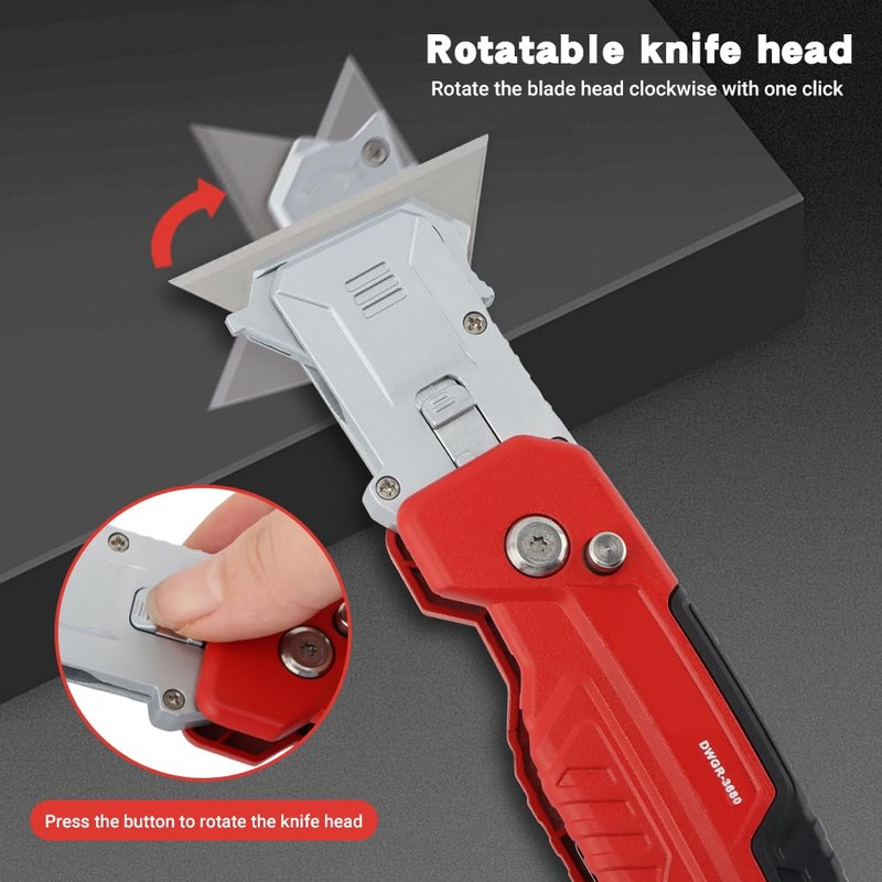 2-in-1 Folding Utility Knife and Scraper with Built-In Blade Storage,Includes