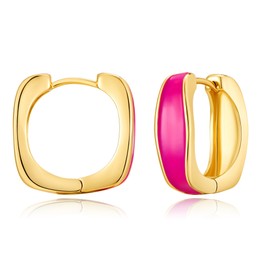 Small Square Hoop Earrings for Women Trendy 14k Gold Plated Enamel Geometric Chunky Hoop Earring Statement Thick Y2K Preppy Earrings, chunky, Created Pearl, No Gemstone