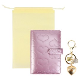 A6 PU Leather Cotton-Padded Binder 6-Ring Notebook Binder Cover with Gold Keychain for A6 Filler Paper, Refillable A6 Personal Planner Budget Binder with Magnetic Buckle Closure (Peach Pink-A6)