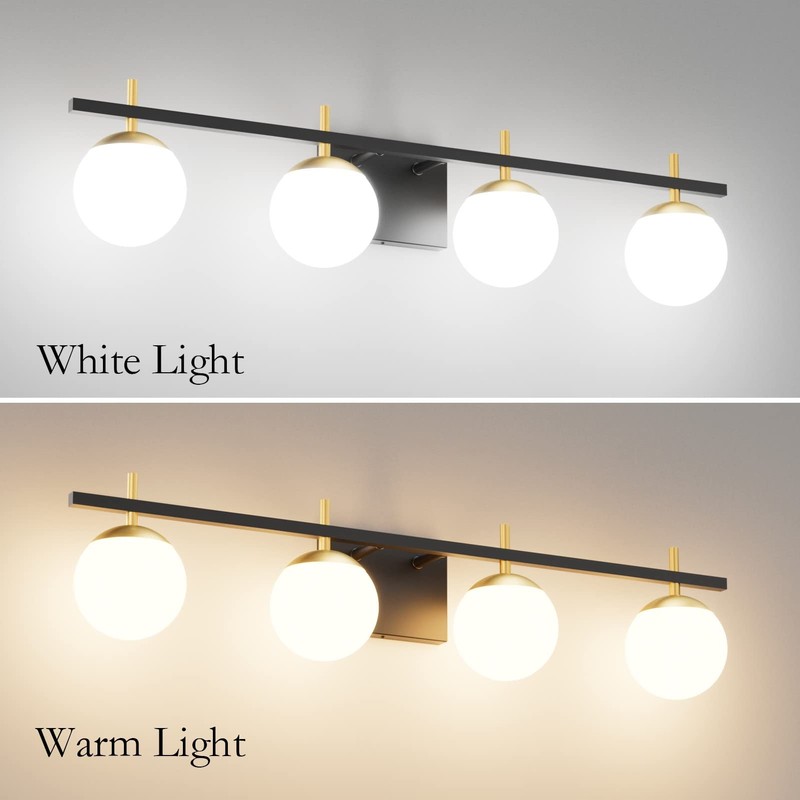 Ralbay Mid Century Modern Vanity Light Fixture 4-Light Milky Glass