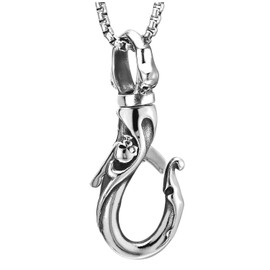 Mens Womens Steel Vintage Skull Claw Lock Hook Carabiner Pendant Necklace with 30 inches Wheat Chain(CA)