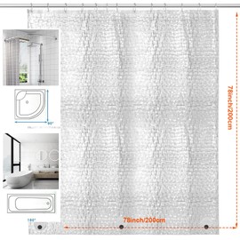 AiQInu Shower Curtain, 200 x 200 cm, 3D Eva, Transparent, Anti-Mould, Shower Curtains with Weight, Lead Block Bottom, Waterproof Bathroom Curtain, Environmentally Friendly, Washable Shower Curtains