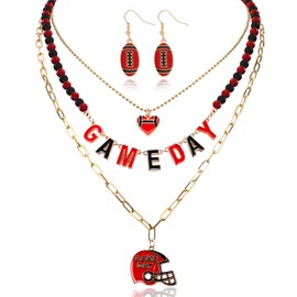 DESKSA Game Day Football Necklace for Women, Stackable Charm Necklace, Football Mom Accessories, Cute Game Day Outfit Jewelry