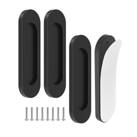 MeBantoo 4 Pack Self-Stick Door Handles, 4 Inch Aluminum Alloy Self Adhesive Flat Finger Pulls, No Drill Cabinet Knobs for Drawer, Sliding Glass/Barn/Closet/Balcony Doors (4, Black)