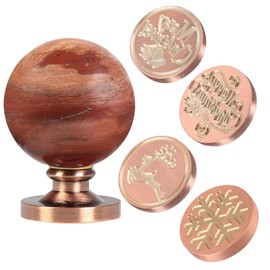 SUNYIK Wax Seal Stamp Set, Sphere Ball Crystal Stone Handle with 4 Wax Seal Stamps Head for Envelope Wedding Invitations, Red Jasper Handle & 3* Merry Christmas Series & 1* Snowflake Pattern