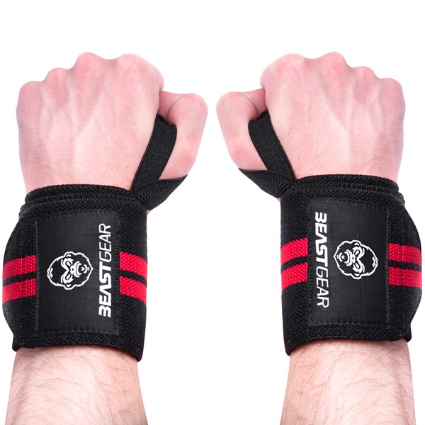 Beast Gear Wrist Wraps – Heavy Duty Professional Standard Weight Lifting Wrist Wraps.