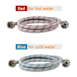 Cenipar Washing Machine Hoses 6 feet Premium Stainless Steel with 90 Degree Elbow, Burst Proof (cost-effective 2 pack) Red and Blue Striped Water Connection Inlet Supply Lines