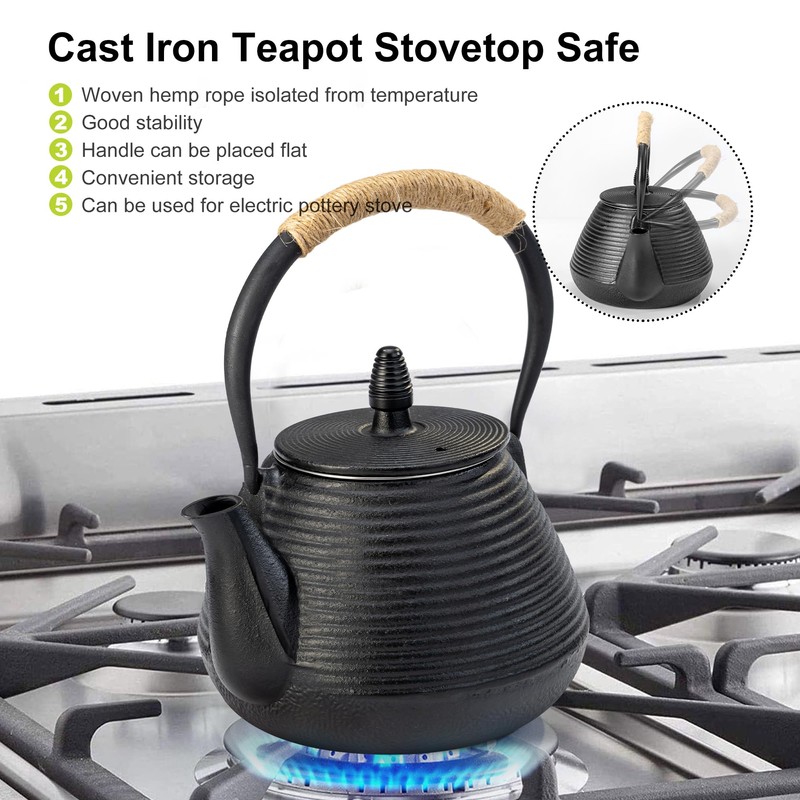 suyika Japanese Tetsubin Tea Kettle Cast Iron Teapot with Stainless