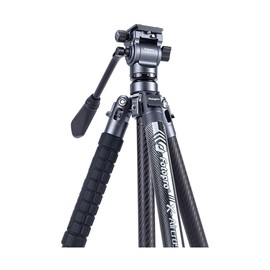 FotoPro X-AIRCROSS 3 Lite Video 5-Section Carbon Fiber Travel Tripod with MH-2L Fluid Video Head, Flame Orange