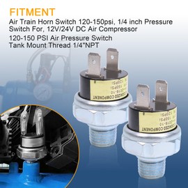 2 Piece Air Pressure Switch 120-150 PSI Tank Mount Thread 1/4" NPT 12V/24V DC Train Horn Valve 120-150psi 1/2 inch Air Compressor Tank Pressure Control Switch