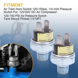 2 Piece Air Pressure Switch 120-150 PSI Tank Mount Thread 1/4" NPT 12V/24V DC Train Horn Valve 120-150psi 1/2 inch Air Compressor Tank Pressure Control Switch