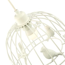 Birdcage Pendant Lighting Shade in White Gloss Metal with 3D Birds and Leaves - Shabby Chic Style | 25cm x 16xm | for Bedroom Dining Room Lounge etc by Happy Homewares