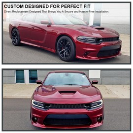 Spec-D Tuning Front Upper Grille w/Air Duct Compatible with 2015-2023 Dodge Charger SRT GT R/T Scat Pack Daytona