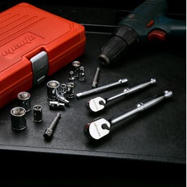 EPAuto 47 Pieces 1/4-Inch and 3/8-Inch Drive Socket Set with 90 Tooth Reversible Ratchet