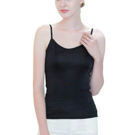 METWAY Womens Silk Camisole/Spaghetti Strap Mulberry Silk Cami Tops/Stretchable Real Knit Silk Tank Undershirt for Layerling Small Black