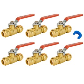 SUNGATOR 1/2 Inch Ball Valve, Shut Off Valve, No Lead Brass Push to Connect Plumbing Water Valve to Connect PEX, Copper, CPVC, PE-RT, With A Disconnect Clip, Pack of 6