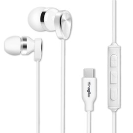 Hinagiku USB-C Stereo Audio Earphones, 3 Buttons, Convenient Remote Control, Answer/Reject Calls, Play/Pause Music, Comfortable Wearing, High Sound Isolation, Noise Cancellation, Soft Earpieces, High