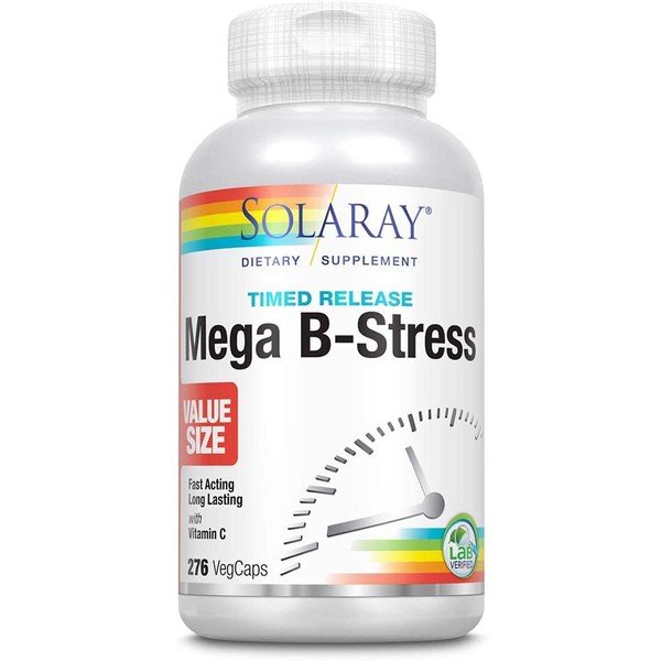 Solaray Mega Vitamin B-Stress, Two-Stage Timed-Release | Specially Formulated w/B Complex Vitamins for Stress Support | Non-GMO | Vegan (276 CT)