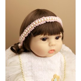 Kenjudess Flower Lace Baby Girls Headband Pink Lace Baptism Christening Elastic Toddler Hairband Floral Pearl Infants Headband Birthday Wedding Party Hair Accessories for Baby (Style 5)